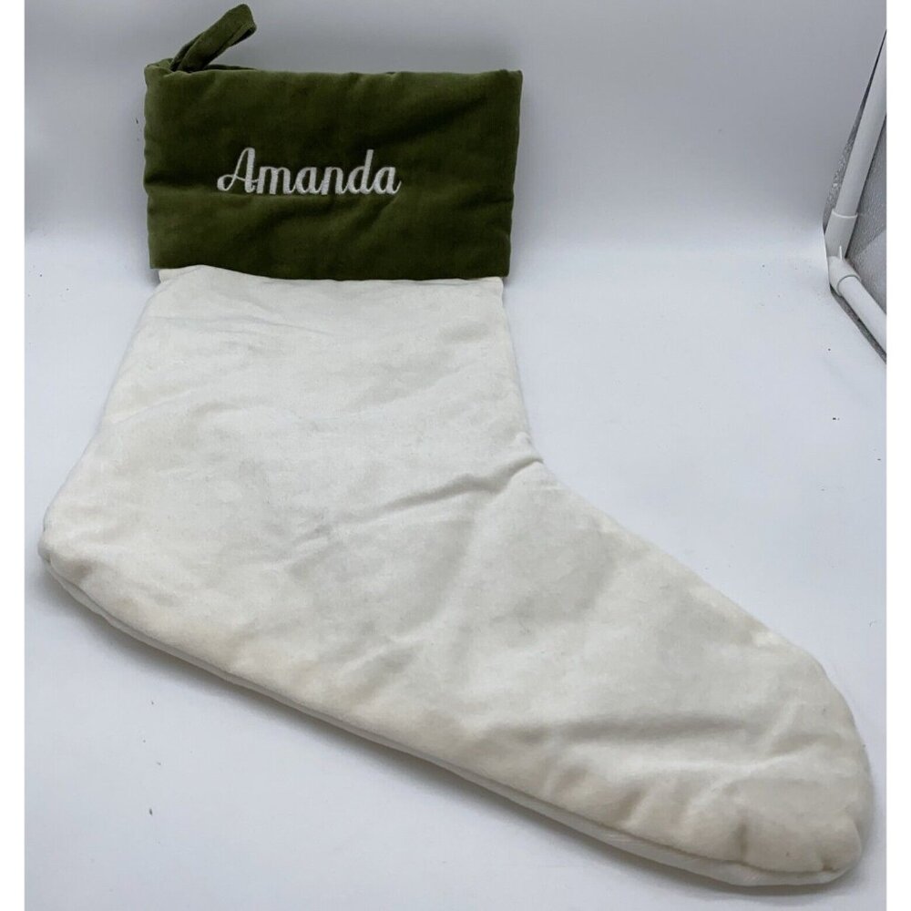 Pottery Barn Amanda Velvet Christmas Holiday Stocking Monogrammed 19 inch Cream